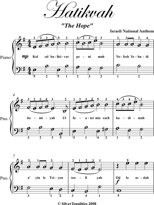Cover image for Hatikvah Easy Piano Sheet Music